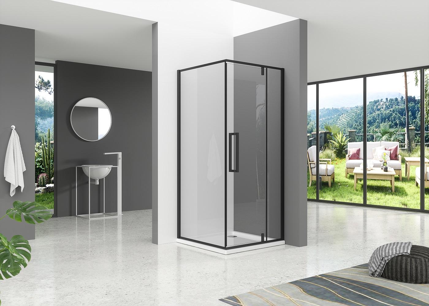 75-B-C3001 800X800 TR/BLACK B-LINE TUŠ KABINA KVADRATNA 800x800x1950, CRNA, PROZIRNO STAKLO, VRATA+STIJENA